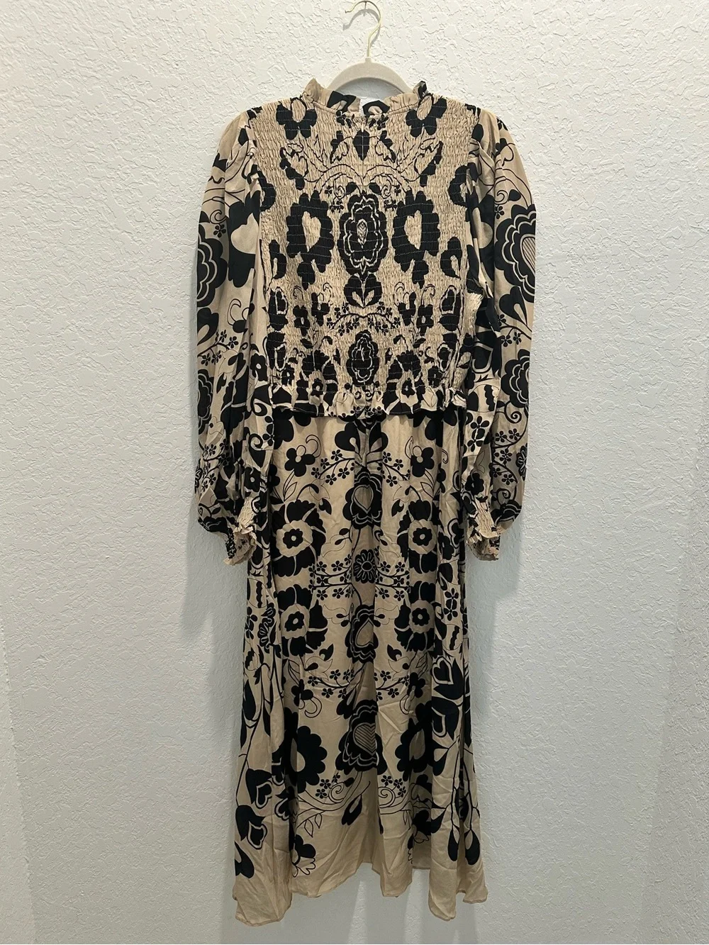 NWOT Sea New York Ecru and Black Floral Long Sleeve Dress